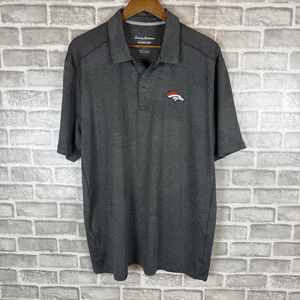 Tommy Bahama Denver Broncos IslandZone Polo Shirt Mens XL Gray Tropical Jacquard